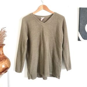 Vintage Nuetral Beige Vneck Ribbed Sweater
